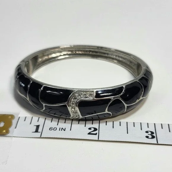 Lia Sophia Silver and Black Rhinestone Accent Bangle Hinged Bracelet - Picture 5 of 7